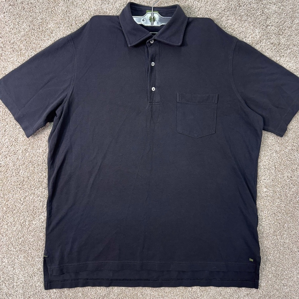 Sid Mashburn Polo Shirt Mens XL Short Sleeve Navy Blue Pique Chest Pocket EUC